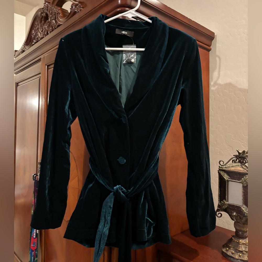 ellos Velvet Tie-Waist Blazer in Deep Teal